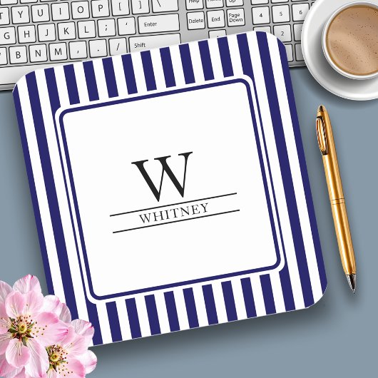 Trendy/Preppy Blue Stripes Monogram Laptop Sticker