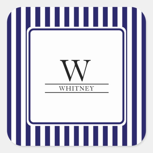 Trendy/Preppy Blue Stripes Monogram Laptop Sticker (Voorkant)