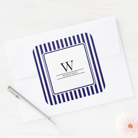 Trendy/Preppy Blue Stripes Monogram Laptop Sticker (Envelop)