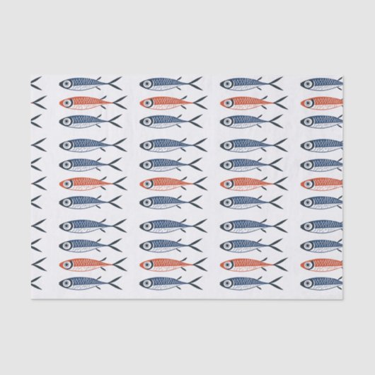 Trendy Preppy Mediterrane Sardine Vis Tissuepapier (Voorkant)