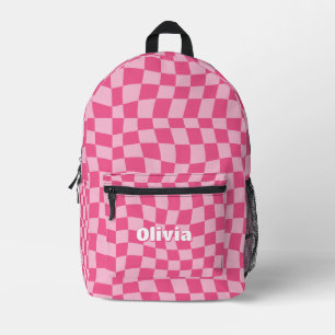 Trendy Preppy Roze Geruit Bedrukte Rugzak