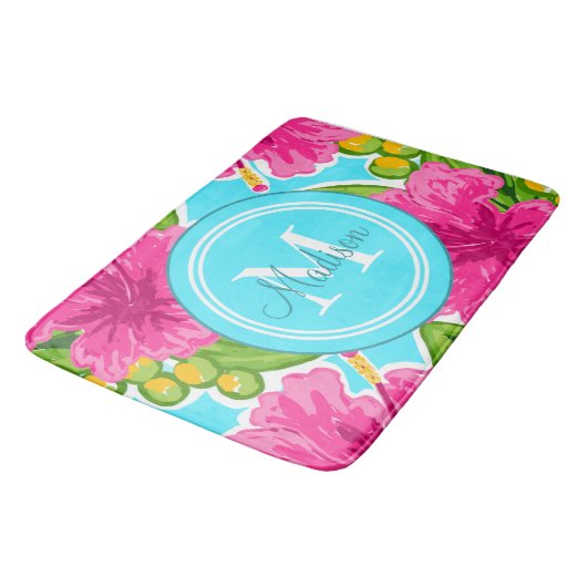 Trendy Preppy Stijl Hibiscus Monogram Naam Badmat (Gekanteld)