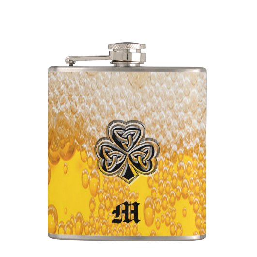 Trendy pret bier Iers geluk shamrock monogram Heupfles (Voorkant)