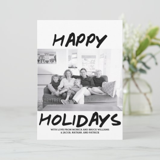 Trendy Prettige feestdagen fotokaart | Zwart Feestdagenkaart (Staand voorkant)