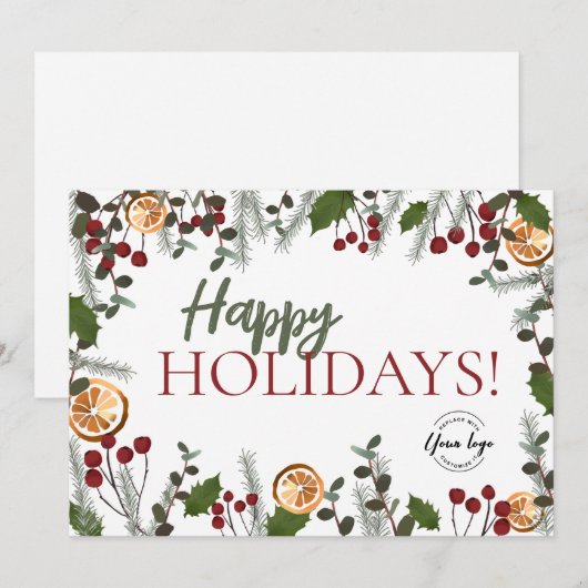 Trendy Prettige feestdagen kerstval je Logo Feestdagenkaart (Voorkant / Achterkant)