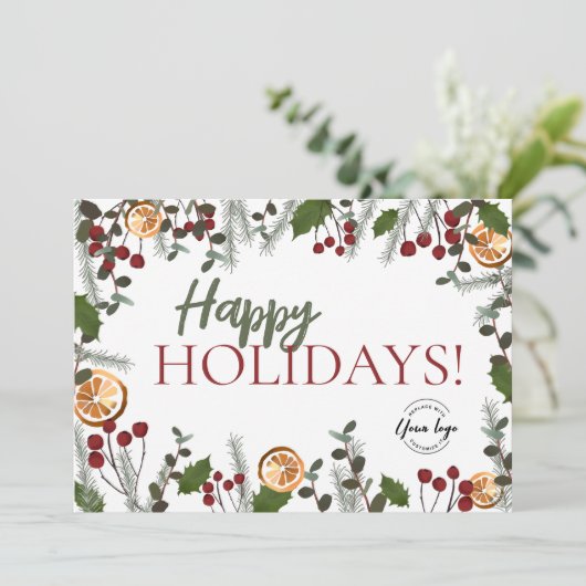 Trendy Prettige feestdagen kerstval je Logo Feestdagenkaart (Staand voorkant)