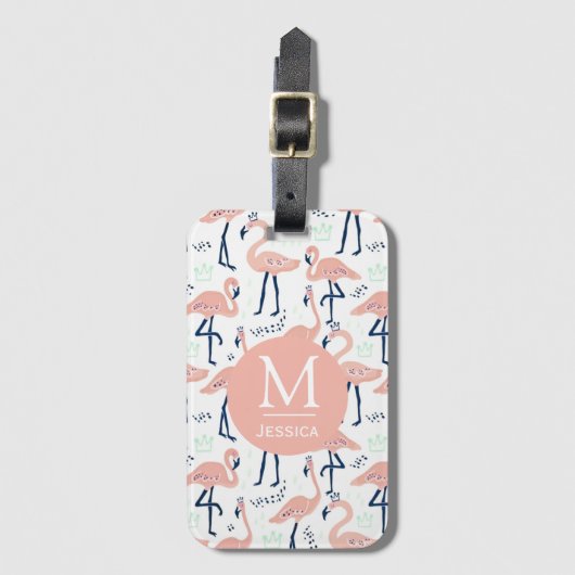 Trendy Princess Flamingo patroon Monogram Bagagelabel (Voorkant (verticaal))