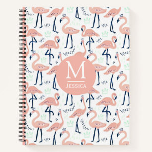 Trendy Princess Flamingo patroon Monogram Notitieboek