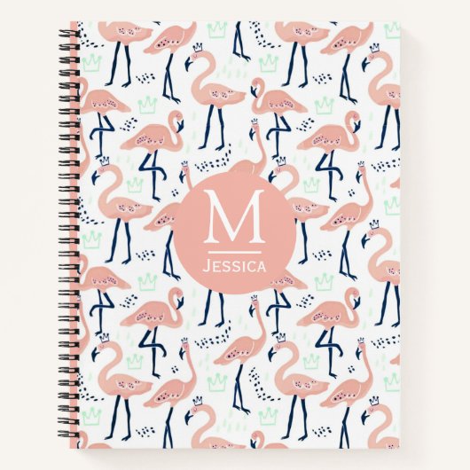 Trendy Princess Flamingo patroon Monogram Notitieboek (Voorkant)