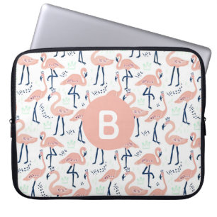 Trendy Princess Flamingo patroon Monogram Pink Laptop Sleeve