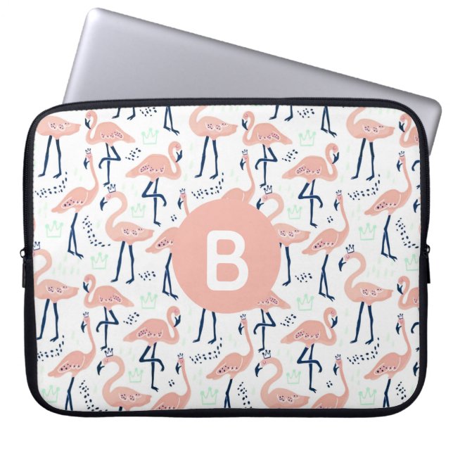 Trendy Princess Flamingo patroon Monogram Pink Laptop Sleeve (Voorkant)