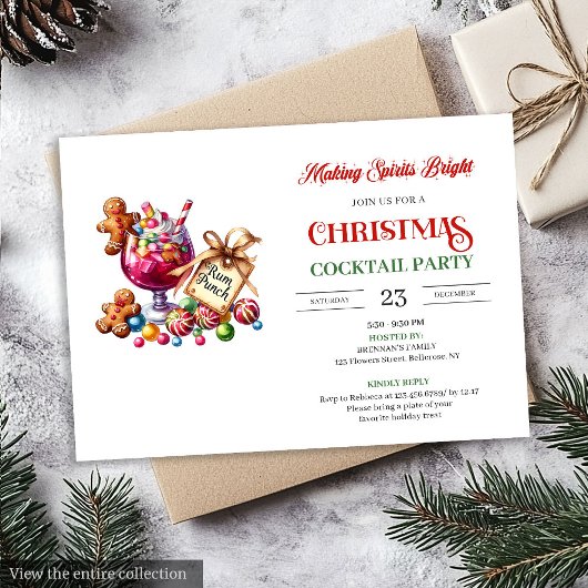 Trendy printable Christmas cocktails party invites Kaart