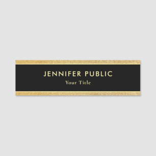 Trendy Professional Elegant Black en Gold Glitter Naamplaatje