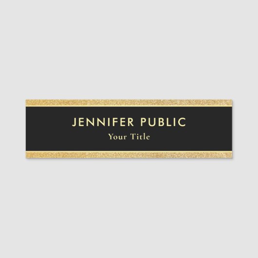 Trendy Professional Elegant Black en Gold Glitter Naamplaatje (Voorkant)