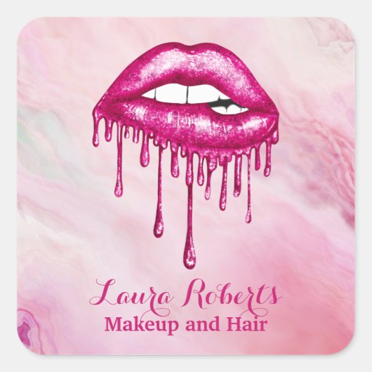 Trendy Professional roze druppelaar Vierkante Sticker (Voorkant)