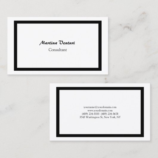 Trendy Professional Simple Plain Black & White Visitekaartje (Voorkant / Achterkant)