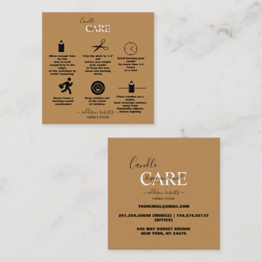 Trendy Professional Terracotta Boho Candle Care Vierkante Visitekaartje (Voorkant / Achterkant)