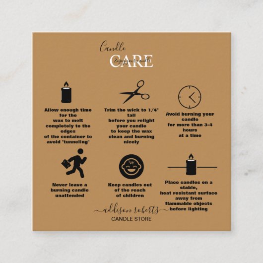 Trendy Professional Terracotta Boho Candle Care Vierkante Visitekaartje (Voorkant)