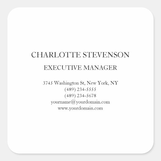 Trendy Professional White Plain Simple Minimalist Vierkante Sticker (Voorkant)