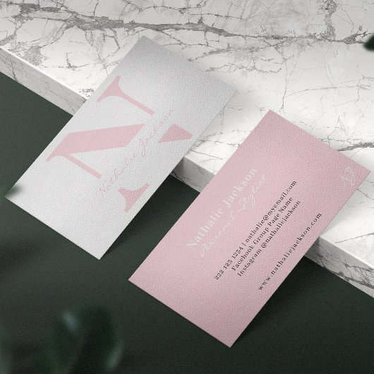 Trendy professioneel bleek roze monogrammen visitekaartje