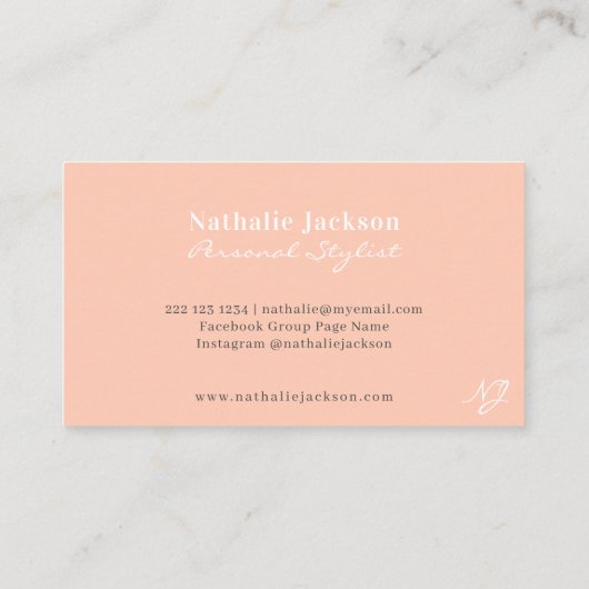 Trendy professionele eenvoudige perziken, monogram visitekaartje (Achterkant)