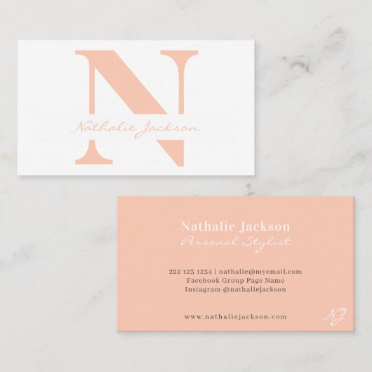 Trendy professionele eenvoudige perziken, monogram visitekaartje (Voorkant / Achterkant)