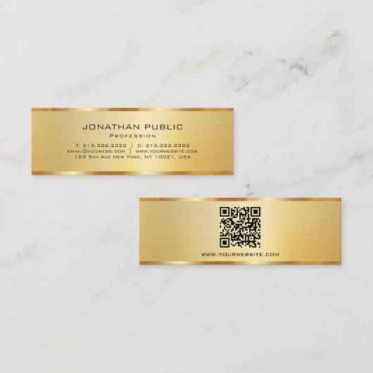 Trendy Professionele Elegante Moderne QR Code Goud Mini Visitekaartje (Voorkant / Achterkant)