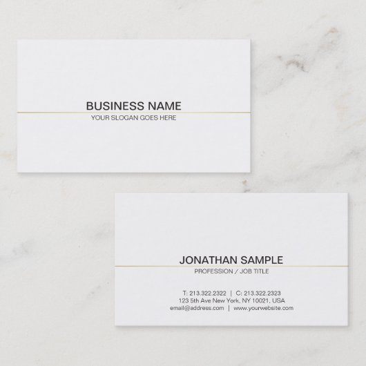 Trendy professionele schone Classy Plain White Gol Visitekaartje (Voorkant / Achterkant)
