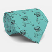 Trendy Pug Dog Blauwgroen Blue Classic Moderne Str Stropdas (Opgerold)