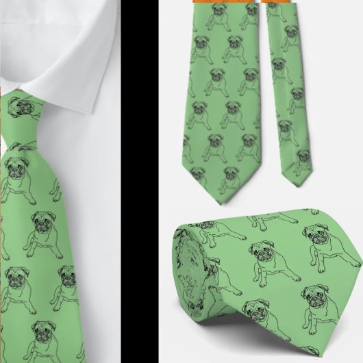Trendy Pug Dog Green Classic Moderne Stropdas