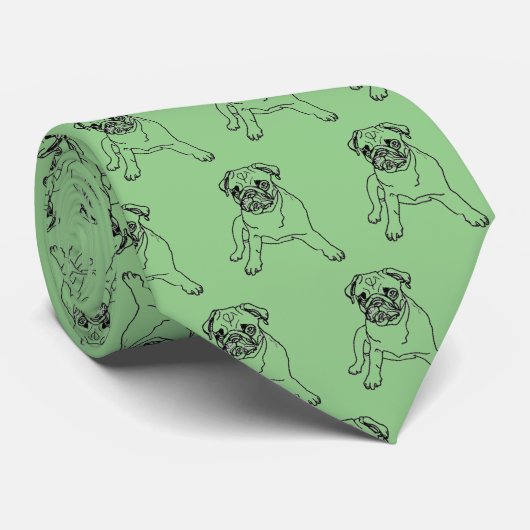 Trendy Pug Dog Green Classic Moderne Stropdas (Opgerold)