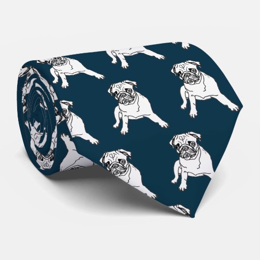 Trendy Pug Dog Navy Blue Classic Moderne Stropdas (Opgerold)