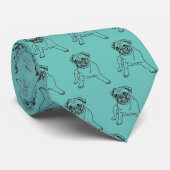 Trendy Pug Hond Teal Blauwe Klassieke Moderne Here Stropdas (Opgerold)