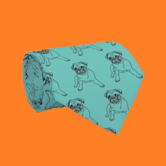 Trendy Pug Hond Teal Blauwe Klassieke Moderne Here Stropdas