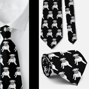Trendy Pug Hond Zwart Klassieke Moderne Kraag Stro Stropdas