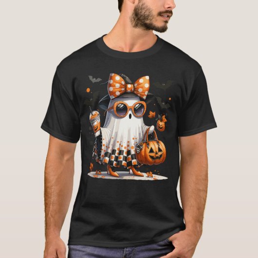 Trendy Pumpkin Ghost Shirt | Schattigee Halloween  (Voorkant)