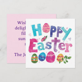 Trendy Purple and Pink Easter Eggs personalized Feestdagenkaart