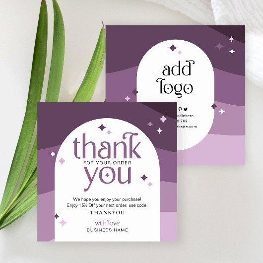 Trendy Purple Business Thank You For Order Card Vierkante Visitekaartje