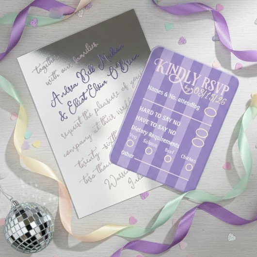 Trendy Purple Disco Wedding RSVP Enclosure Card Informatiekaartje