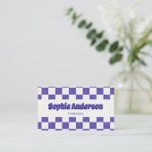 Trendy Purple Retro Check Pattern with QR Code Visitekaartje (Staand voorkant)