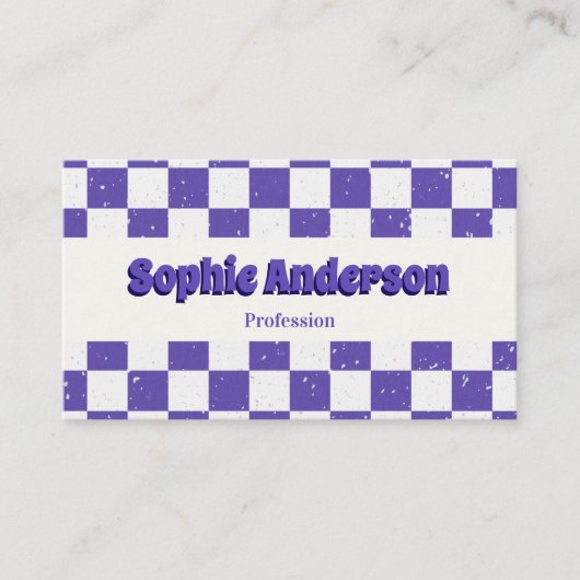 Trendy Purple Retro Check Pattern with QR Code Visitekaartje (Voorkant)