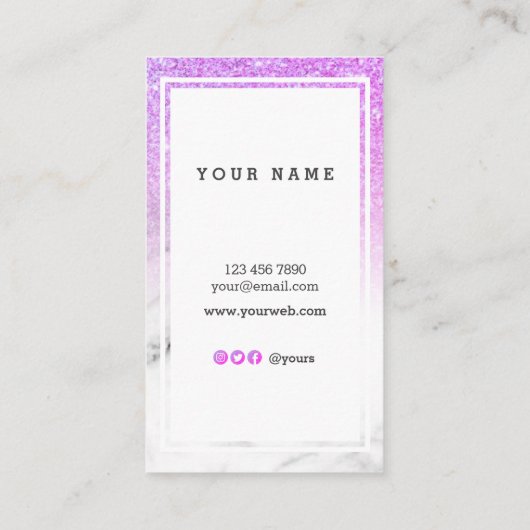 Trendy PurpleGlitter Marble Vertical Visitekaartje (Achterkant)