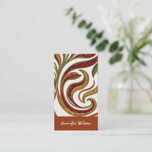 Trendy QR code abstracte glitter terracotta groen Visitekaartje (Staand voorkant)