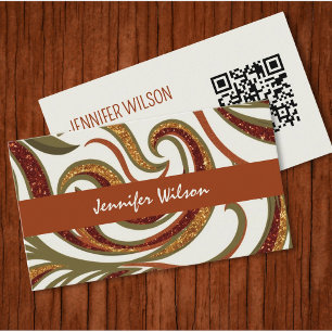 Trendy QR code abstracte glitter terracotta groen Visitekaartje