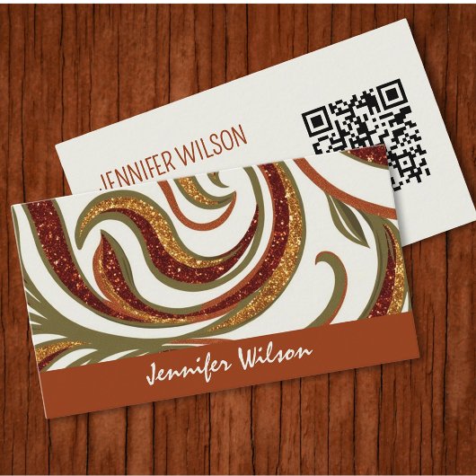 Trendy QR code abstracte glitter terracotta groen Visitekaartje