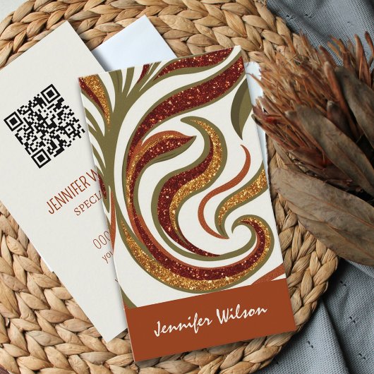 Trendy QR code abstracte glitter terracotta groen Visitekaartje