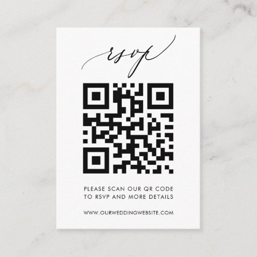 Trendy QR Code Elegant Calligraphy Wedding RSVP Informatiekaartje (Voorkant)