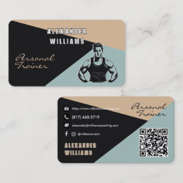 Trendy QRcode Houtskool Zand Teal Persoonlijke Tra Visitekaartje