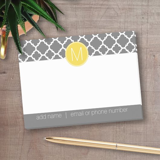 Trendy Quatrefoil Patroon met Adres & Monogram Post-it® Notes