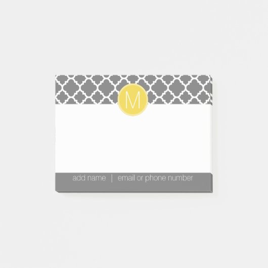 Trendy Quatrefoil Patroon met Adres & Monogram Post-it® Notes (Voorkant)